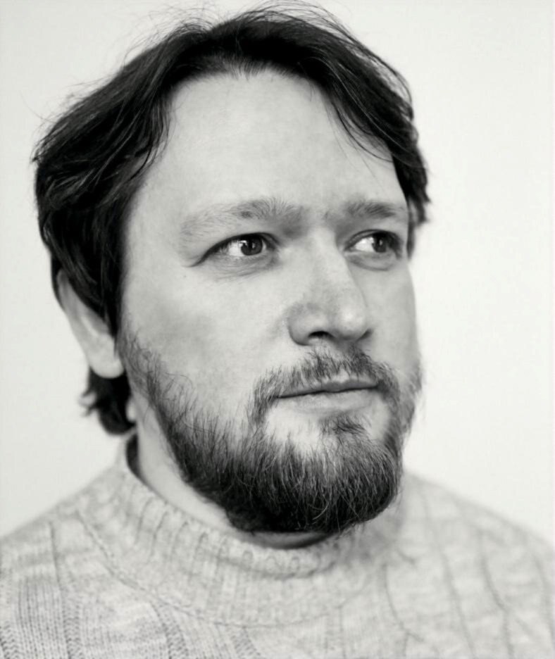 Portrait of Volodymyr Kolbasa, black and white.